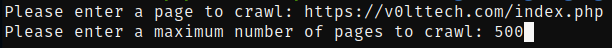 A screenshot of the web crawler initiation interface