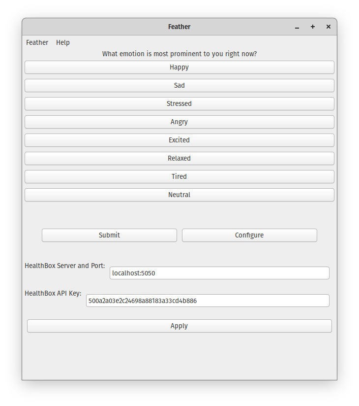 A screenshot of the main interface in light mode with the configuration menu open