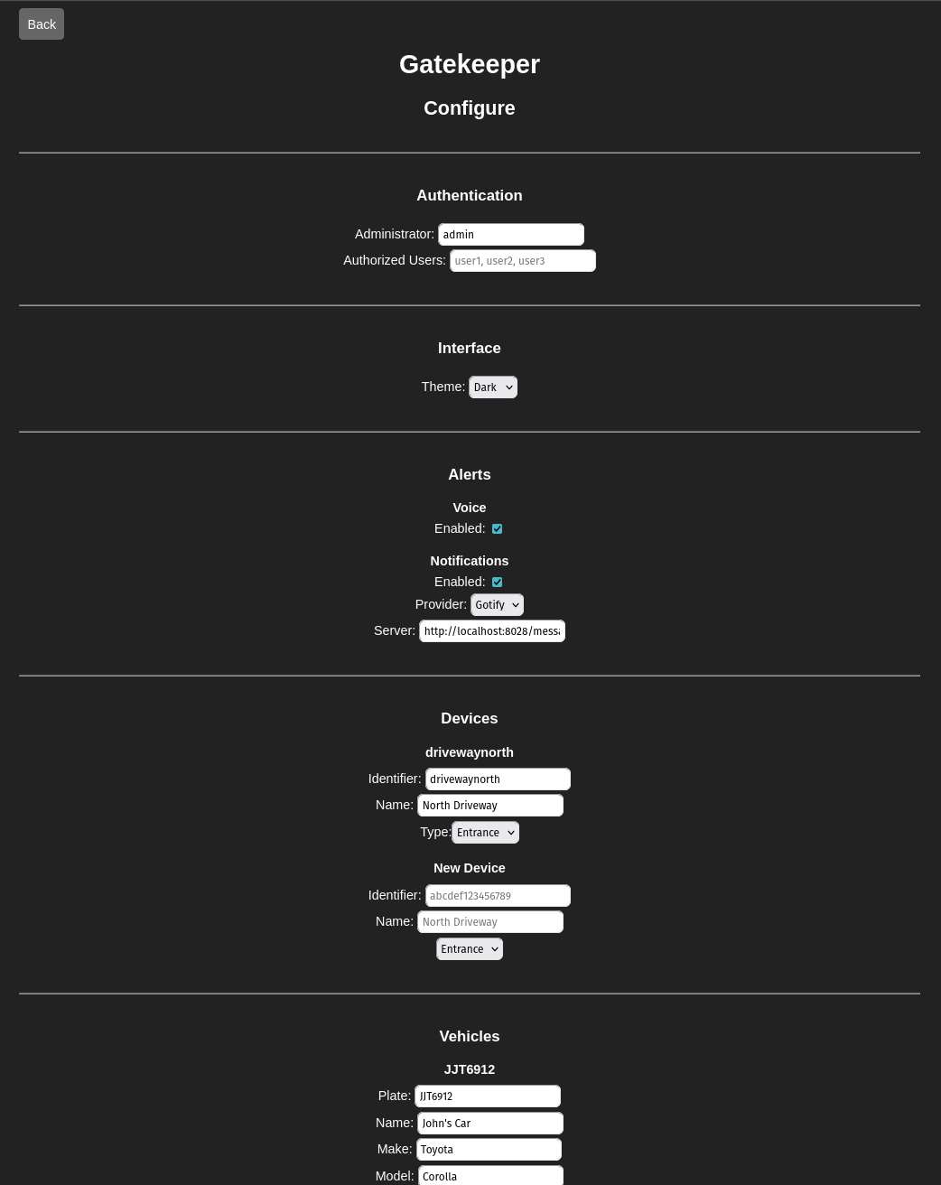 A screenshot of the Gatekeeper configuration interface in dark mode.